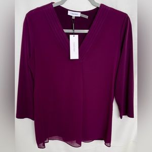 Calvin Klein Size Small V-Neck Plum Pullover Blouse